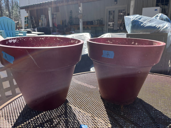 A-Pair of Red Plastic Planters