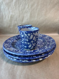 6 Piece Bastine Pottery Blue Spongeware Plates And Cups