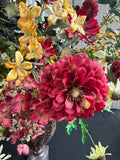 Faux Mixed Wildflowers in Basket Urn