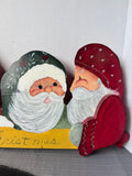 Artist Signed Folk Style Wooden Santas Merry Christmas Decor