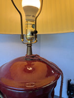 Chinese Red Oxblood Style Double Handled Stoneware Urn Lamp (WORKS)