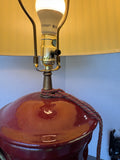 Chinese Red Oxblood Style Double Handled Stoneware Urn Lamp (WORKS)