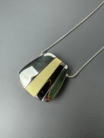 Long Necklace with Heavyweight Mixed Metals Asymmetric Moving Parts Pendant