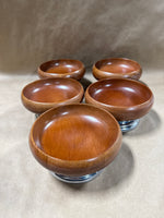 6 Piece Wood And Metal Base Salad Bowl Server With 5 Salad Bowls