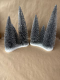 Silver Bottlebrush Christmas Trees On Wooden Snow Base - Pair