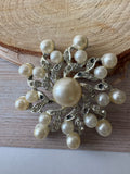 Faux Pearl & Rhinestone Floral Brooch