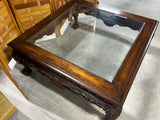 Square Carved Wood & Glass Coffee Table