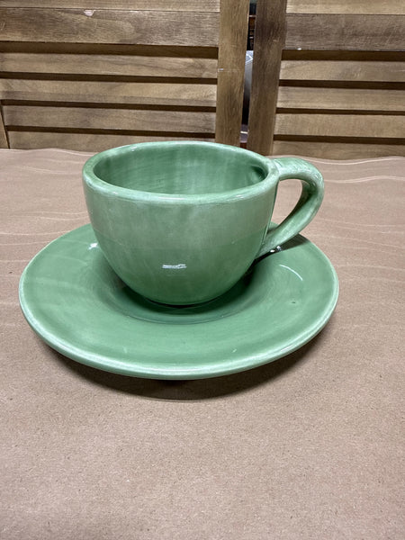 (B) Green Pottery Barn Mug And Saucer