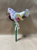 Primitive Folk Art Patchwork Bird on Wooden Stake