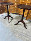 Leather Inlay Pair of Pedestal Side Tables/Stands