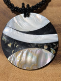 Black Beaded Necklace with Large Abalone Pendant