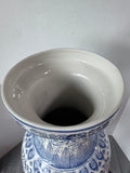 Large Blue & White Chinoiserie Vase on Wooden Stand AS IS (READ DESCRIPTION CAREFULLY)