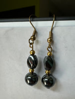 Malachite & Gold Beaded Gold Tone Earrings