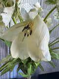 XL Cream & Green Faux Floral Arrangement in Glass Vase