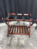 Brown Wooden Folding Luggage Rack with Bottom Shelf