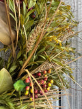 Large Faux Berry & Barley Wreath with Burlap Accent