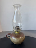 Signed Studio Pottery Oil Lamp with Eagle Burner & Hurricane