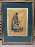 Tinted Silk Etching “The Vegetable Woman” by Paul Geissler; Signed (AS IS)