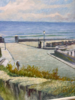 Coastal Town/Harbor Painting: Signed RAUER 1969