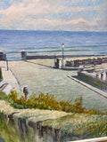Coastal Town/Harbor Painting: Signed RAUER 1969