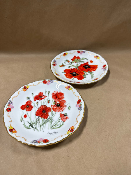 Pair Of Poppy Floral Decorative Plates