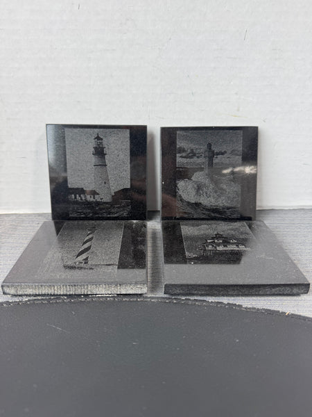 4-Piece Lighthouse Black Stone Coasters