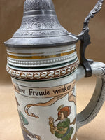 (B) German Beer Stein With Pewter Lid
