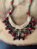 Artisan Made Beaded Bib Necklace with Hemp Accent