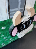 Green Sponge Painted Heavyweight Wooden Lidded Storage Bin or Trash Can with Barn & Cow Accents