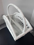 White Wicker Vintage Divided Magazine Basket