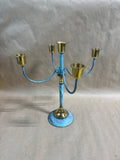 Blue Brass 5 Arm Candelabra With Glass Shades