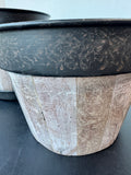 Pair of India Metal & Faux Wood Plank Planters with 1 Saucer