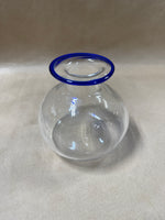 Hand Blown Mexican Glass Vase With Cobalt Blue Rim