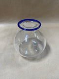 Hand Blown Mexican Glass Vase With Cobalt Blue Rim