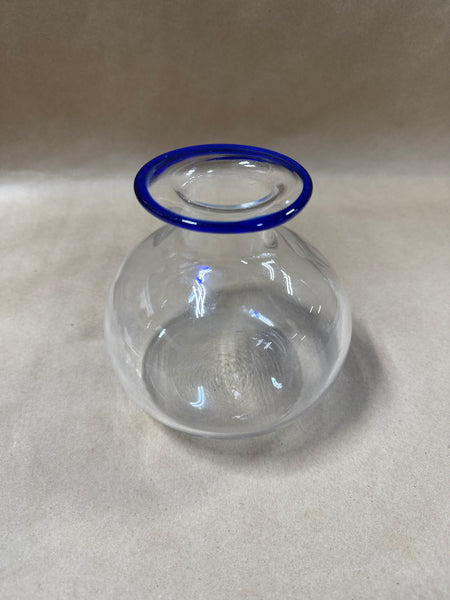 Hand Blown Mexican Glass Vase With Cobalt Blue Rim
