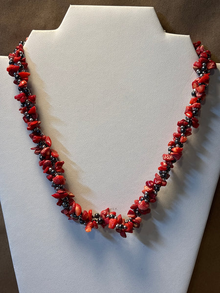 Silver/ Red Coral Necklace