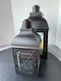 Trio of Distressed Bronzed Metal Lanterns with 3 Flameless Candles (WORKS)