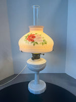 Aladdin Lincoln Drape Pink Alacite Floral Converted Oil Lamp (WORKS)
