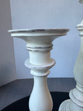 Pair of Shabby Chic Distressed Cream Resin Pillar Candle Holders
