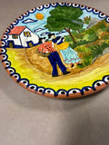 Terra Cotta Folk Art Famers — Flosa Redondo Portugal Hand Painted Plate