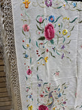 Floral And Bird Hand Embroidered Silk Shawl With Fringe * READ DESCRIPTION *