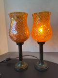 Pair of International Silver Company Amber Mosaic Hurricane Lamps (WORKS)