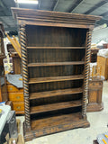 Tall Dark Stain Bookcase with Barley Twist Columns***HEAVY ITEM***READ DETAILS ON PICK UP POLICY***