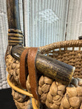 Handwoven Seagrass Gathering Basket With Bent Wooden Handle AS IS