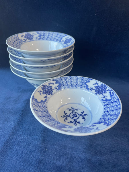 (B)Blue and White Rice Bowls, 6 Pc Set