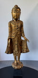 Burmese Mandalay Style Gilded Vintage Wooden Buddha with Glass Inlay