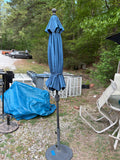 7’ Blue Fabric Umbrella w/Heavy Base/Holder