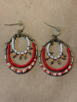 Coral, Gold & White Earrings