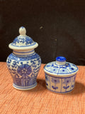 Two Miniature Blue and White Jars W/Lids