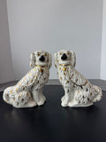 (B) Pair of Vintage White Ceramic Staffordshire Dog Statues
